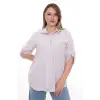 Büyük Beden %100 Cotton Nakış Detaylı Çizgili Gömlek Şık ve Rahat