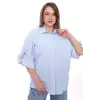 Büyük Beden Kadın Pamuklu Gömlek Rahat Kesim, Düğmeli, Volan Kol Detaylı