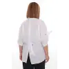 %100 Cotton Büyük Beden Kadın Pamuklu Gömlek Rahat Kesim, Düğmeli, Volan Kol Detaylı