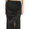 Büyük Beden Saten Drape Yırtmaçlı Midi Siyah Etek