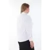 Kadın Yakası Taşlı Cotton Klasik Büyük Beden Ofis Gömlek - 44377