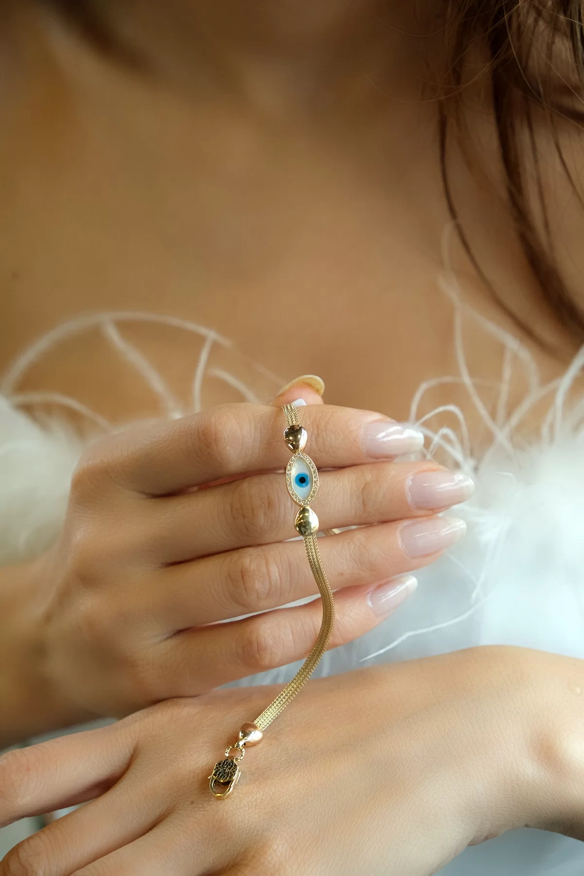 Asil 14 Ayar Nazar Gözlü Örme Altın Bileklik BLK2561