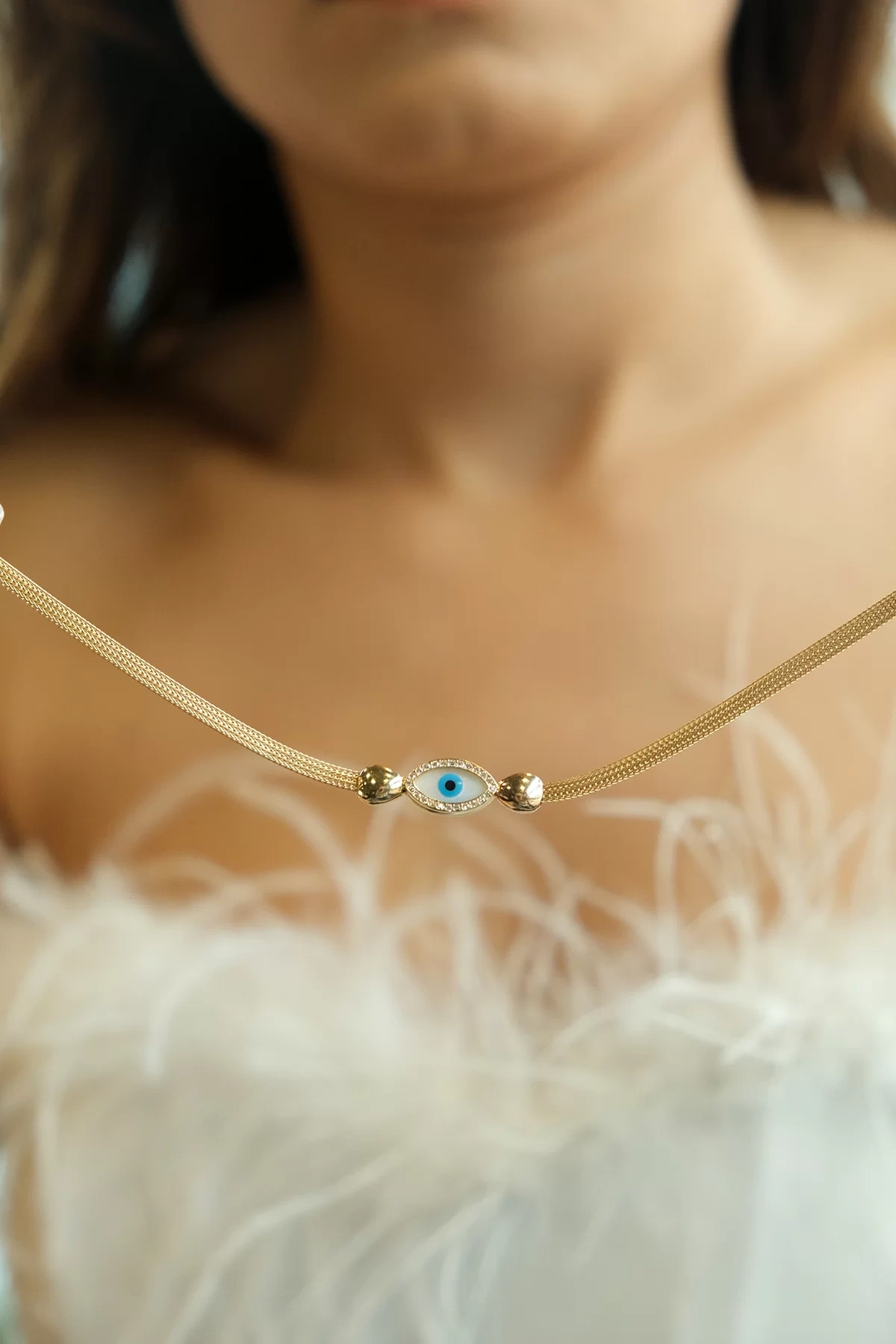 Asil 14 Ayar Nazar Gözlü Örme Altın Bileklik BLK2561