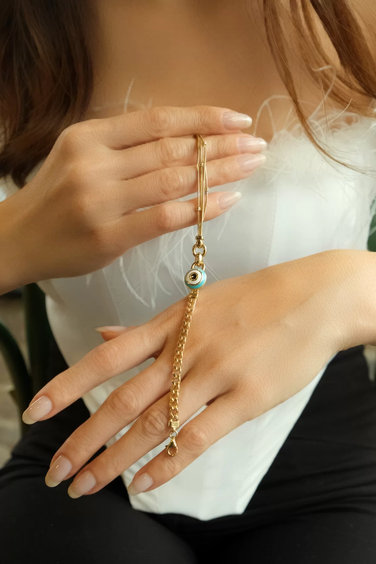 Asil 14 Ayar Göz Mineli Zincir Altın Bileklik BLK3361