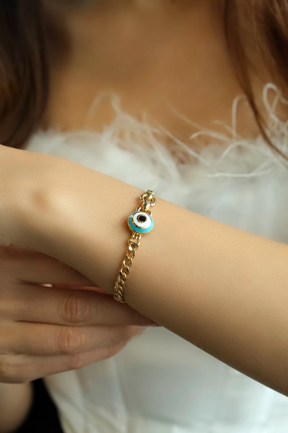 Asil 14 Ayar Göz Mineli Zincir Altın Bileklik BLK3361