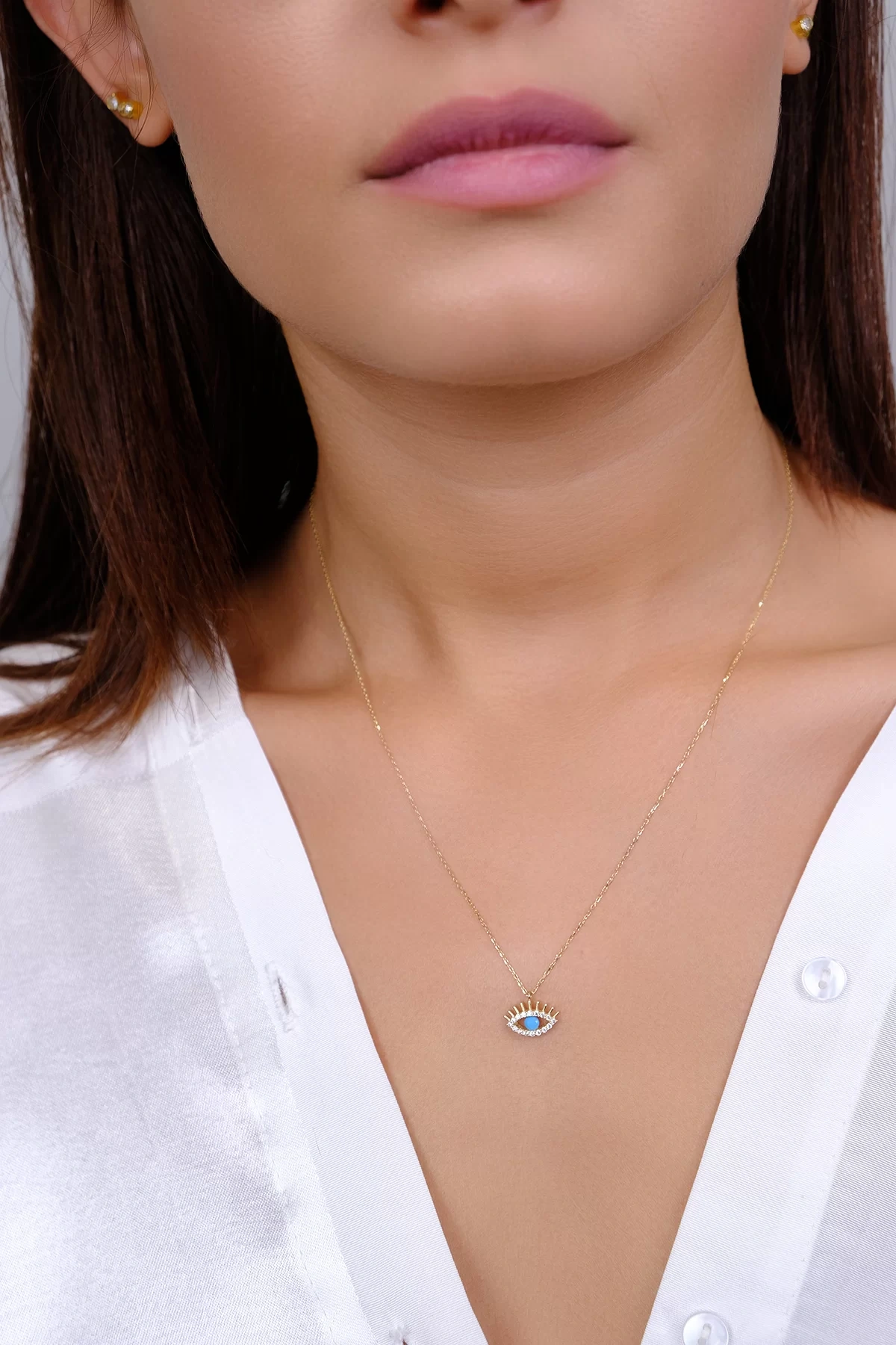 Asil 14 Ayar Taşlı Kirpikli Göz Altın Kolye KLY2378