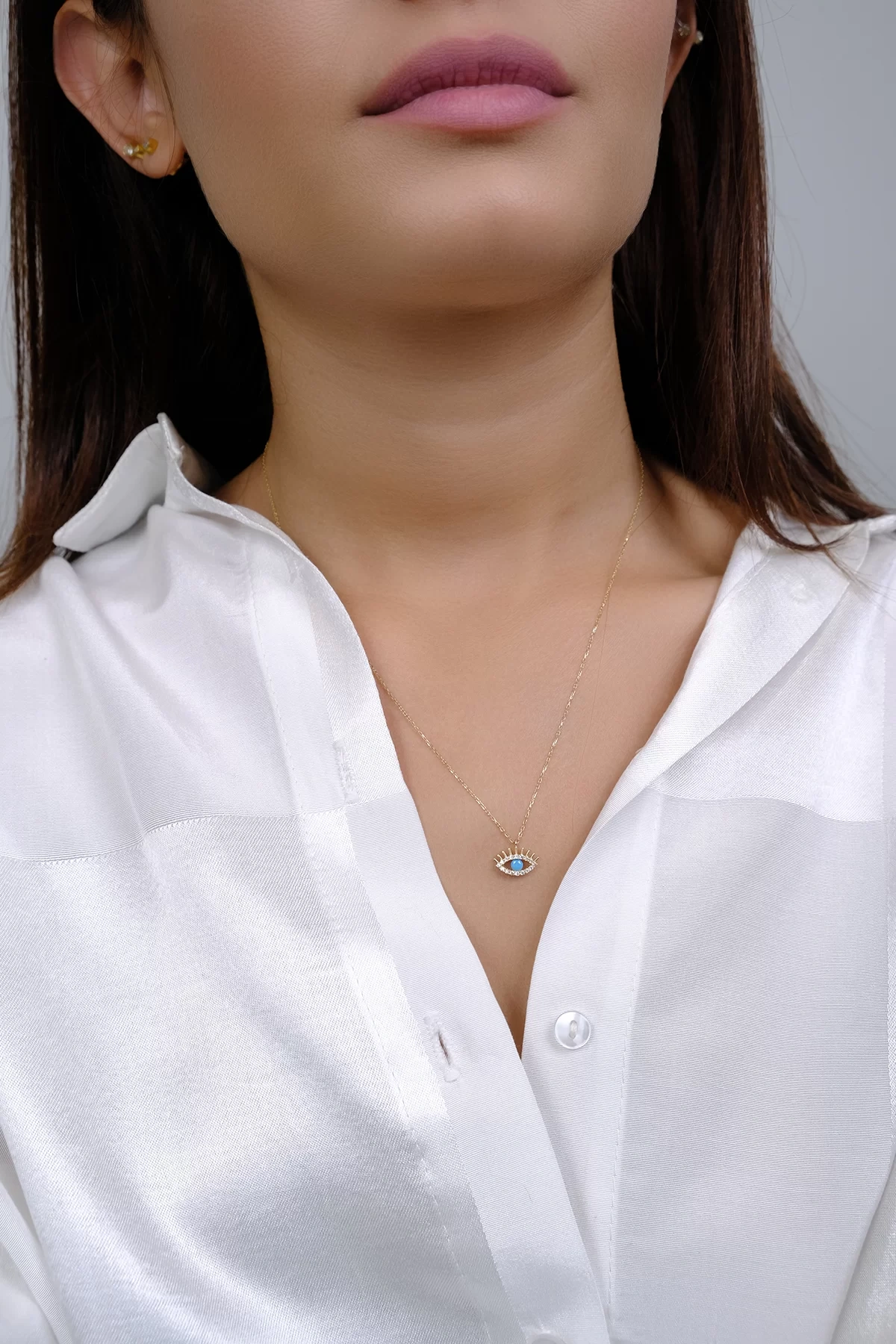 Asil 14 Ayar Taşlı Kirpikli Göz Altın Kolye KLY2378