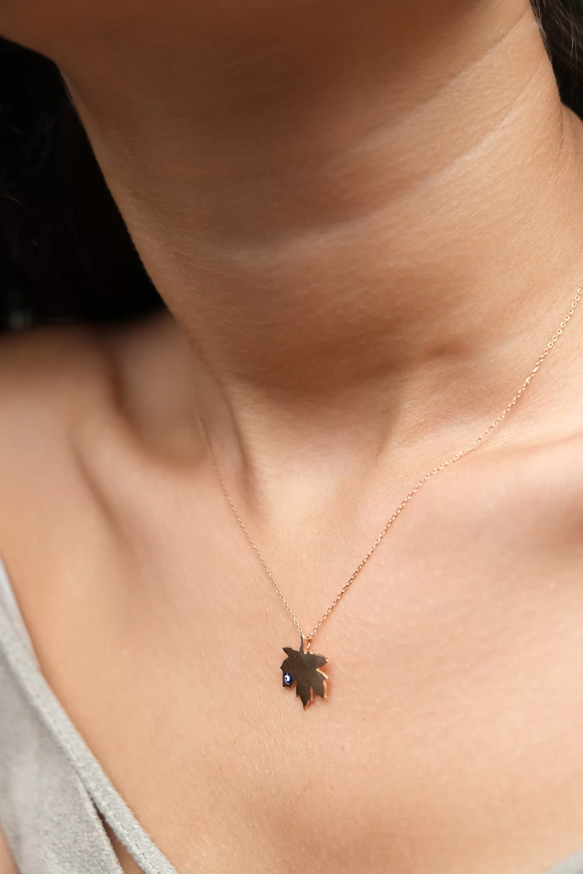 Asil 14 Ayar Çınar Yapraklı Altın Kolye KLY1181