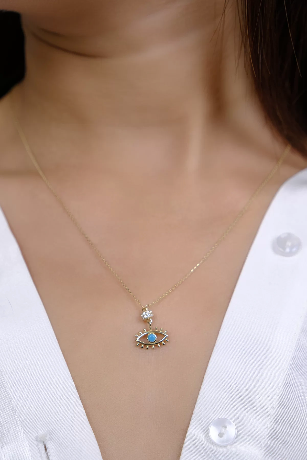 Asil 14 Ayar Göz Altın Kolye KLY2582