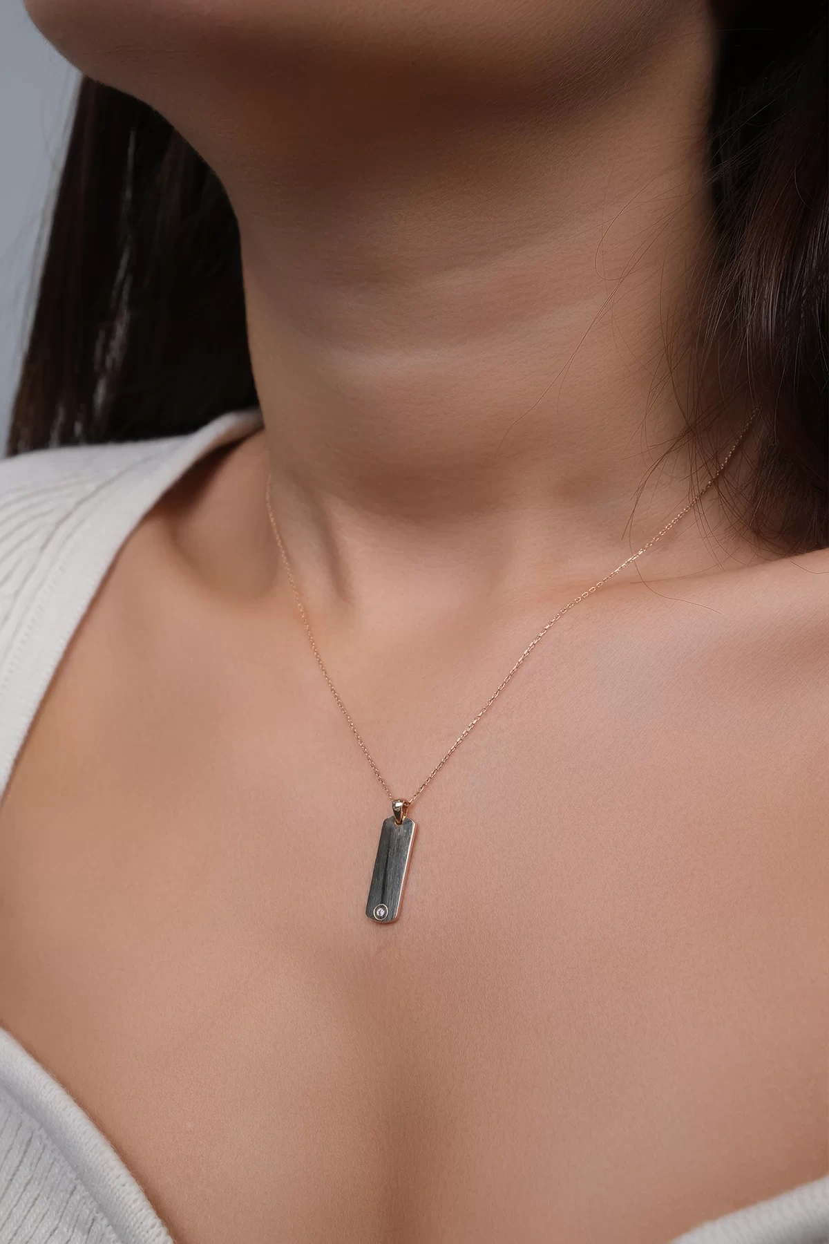 Asil 14 Ayar Taşlı Mini Plaka Altın Kolye KLY1158