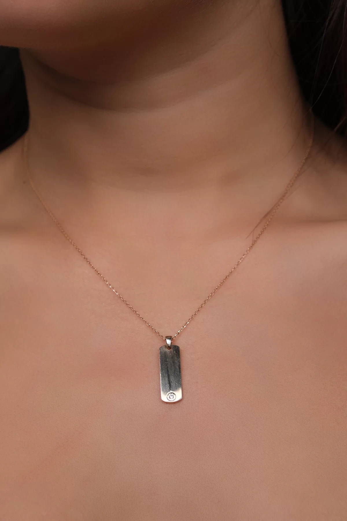 Asil 14 Ayar Taşlı Mini Plaka Altın Kolye KLY1158