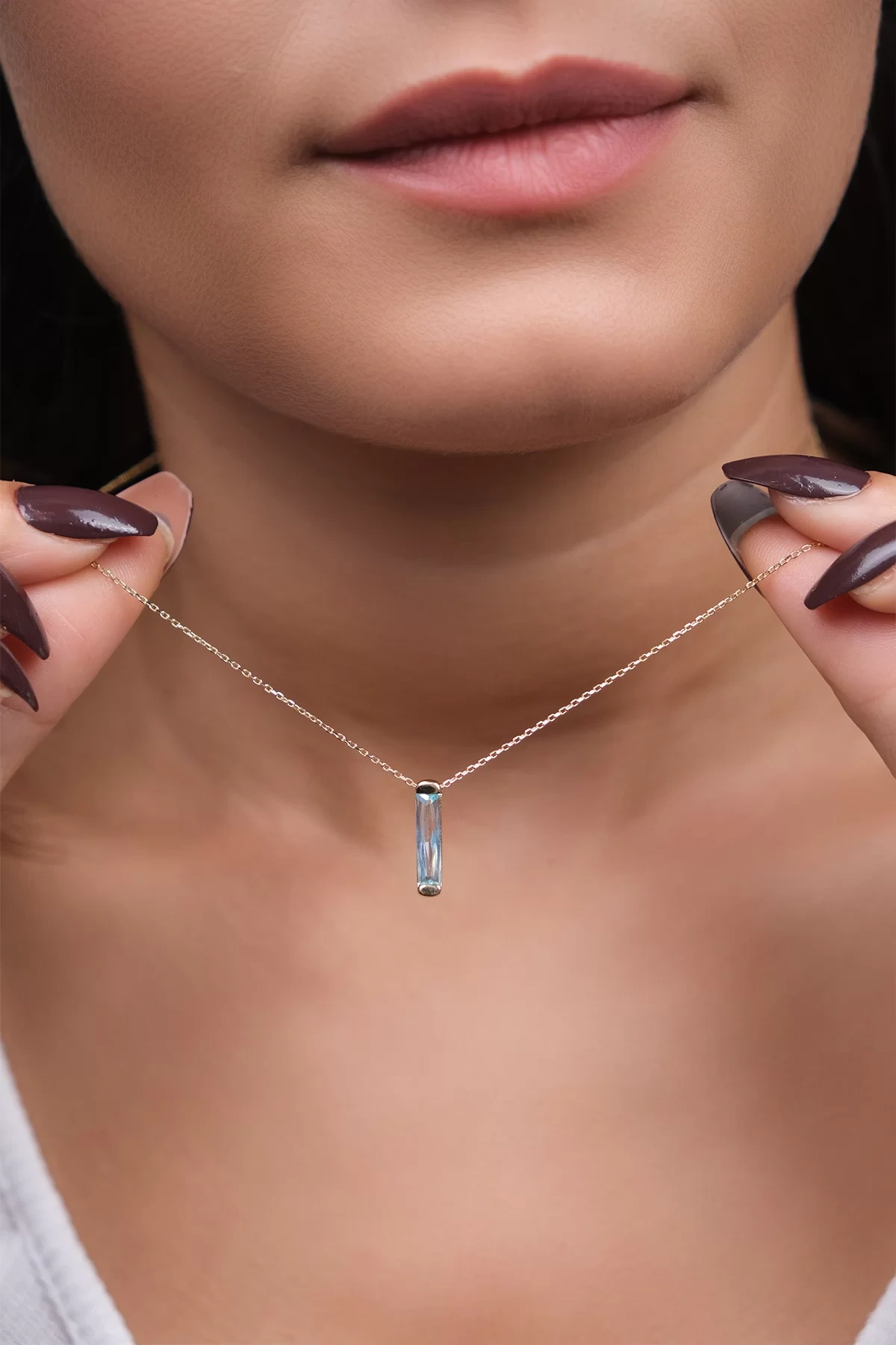 Asil 14 Ayar Mavi Taşlı Altın Kolye