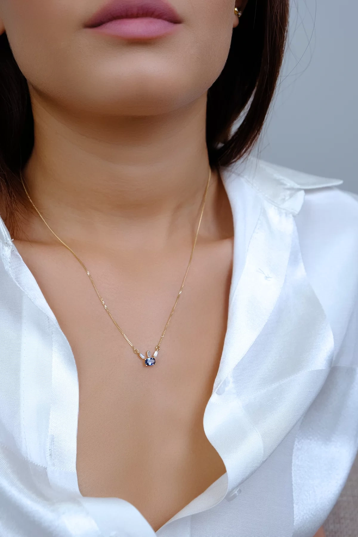 Asil 14 Ayar Mavi Taşlı Altın Kolye KLY1885