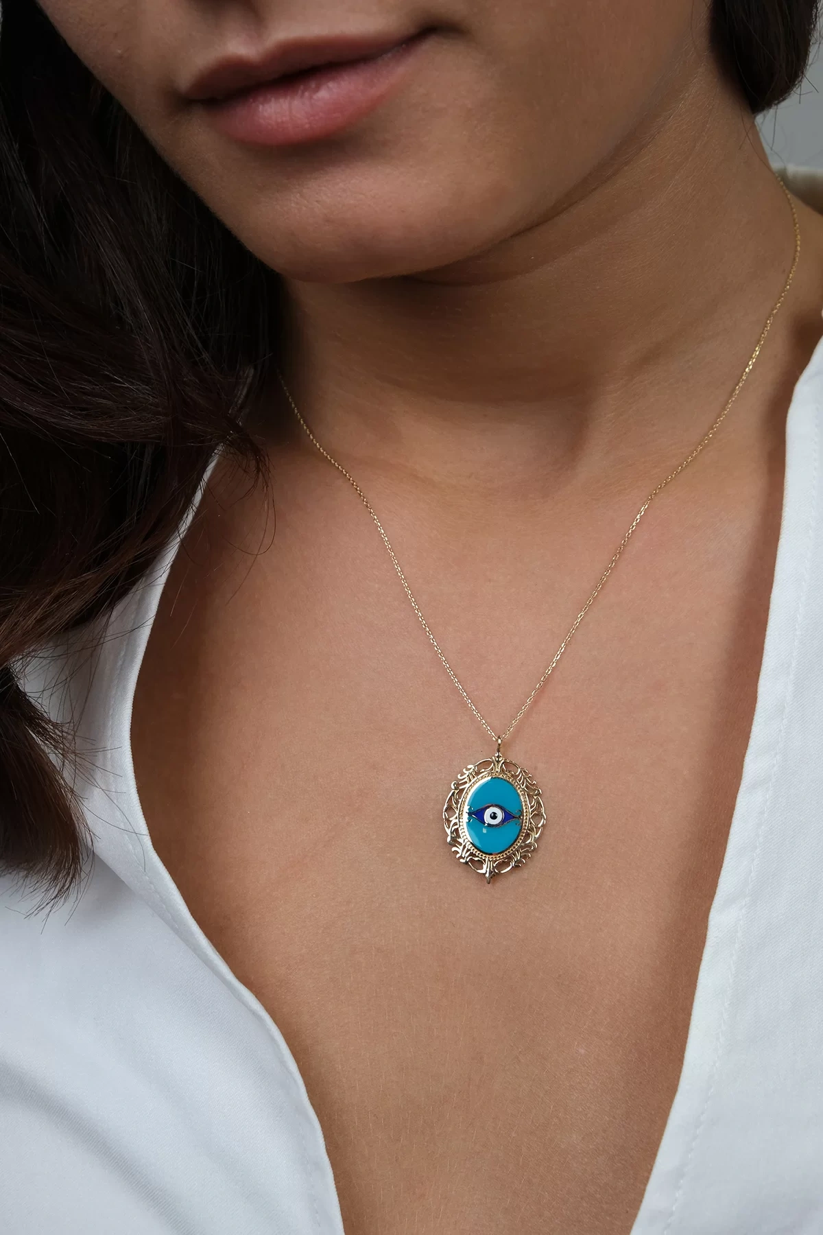 Asil 14 Ayar Gözlü Vintage Altın Kolye KLY632