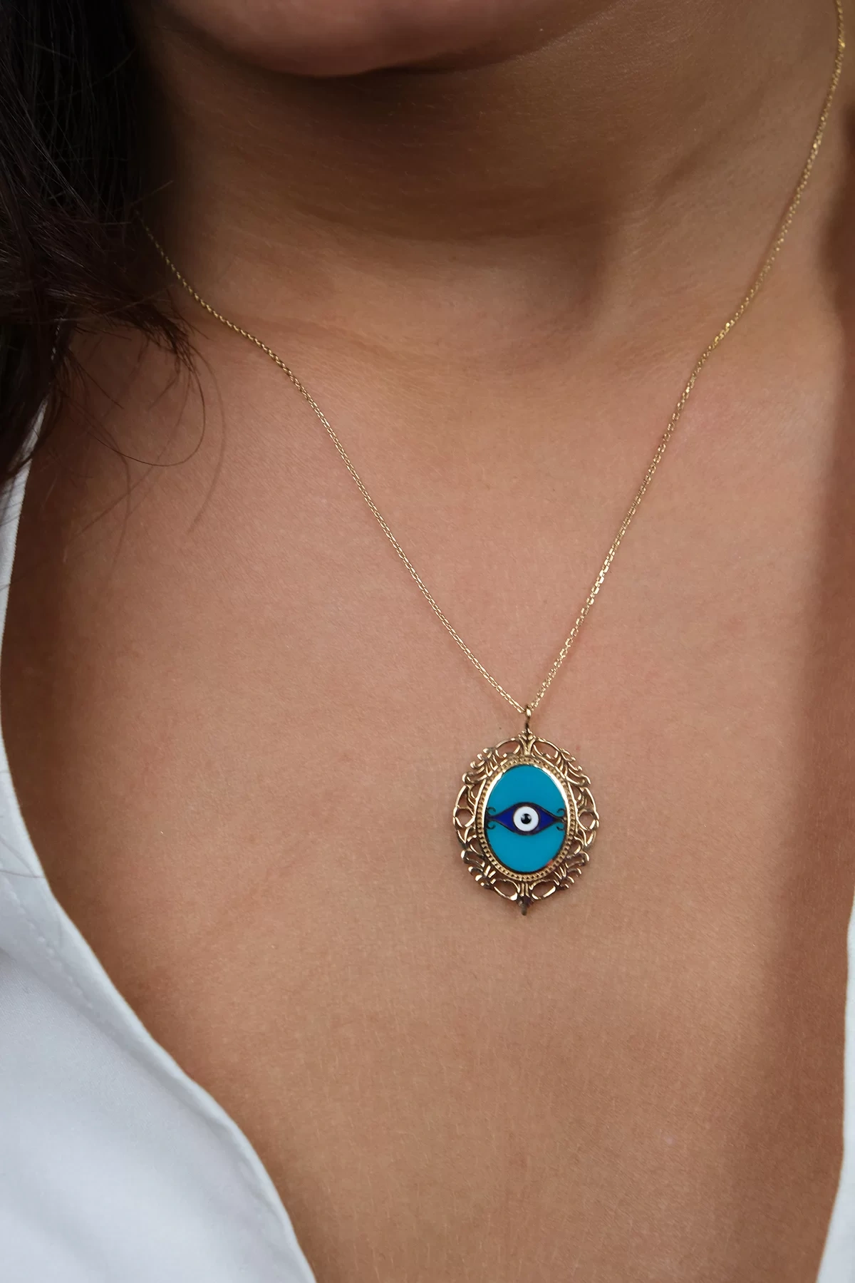 Asil 14 Ayar Gözlü Vintage Altın Kolye KLY632