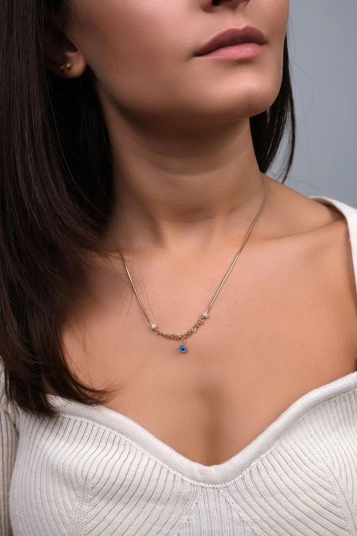 Asil 14 Ayar Göz Boncuklu Altın Kolye KLY2679