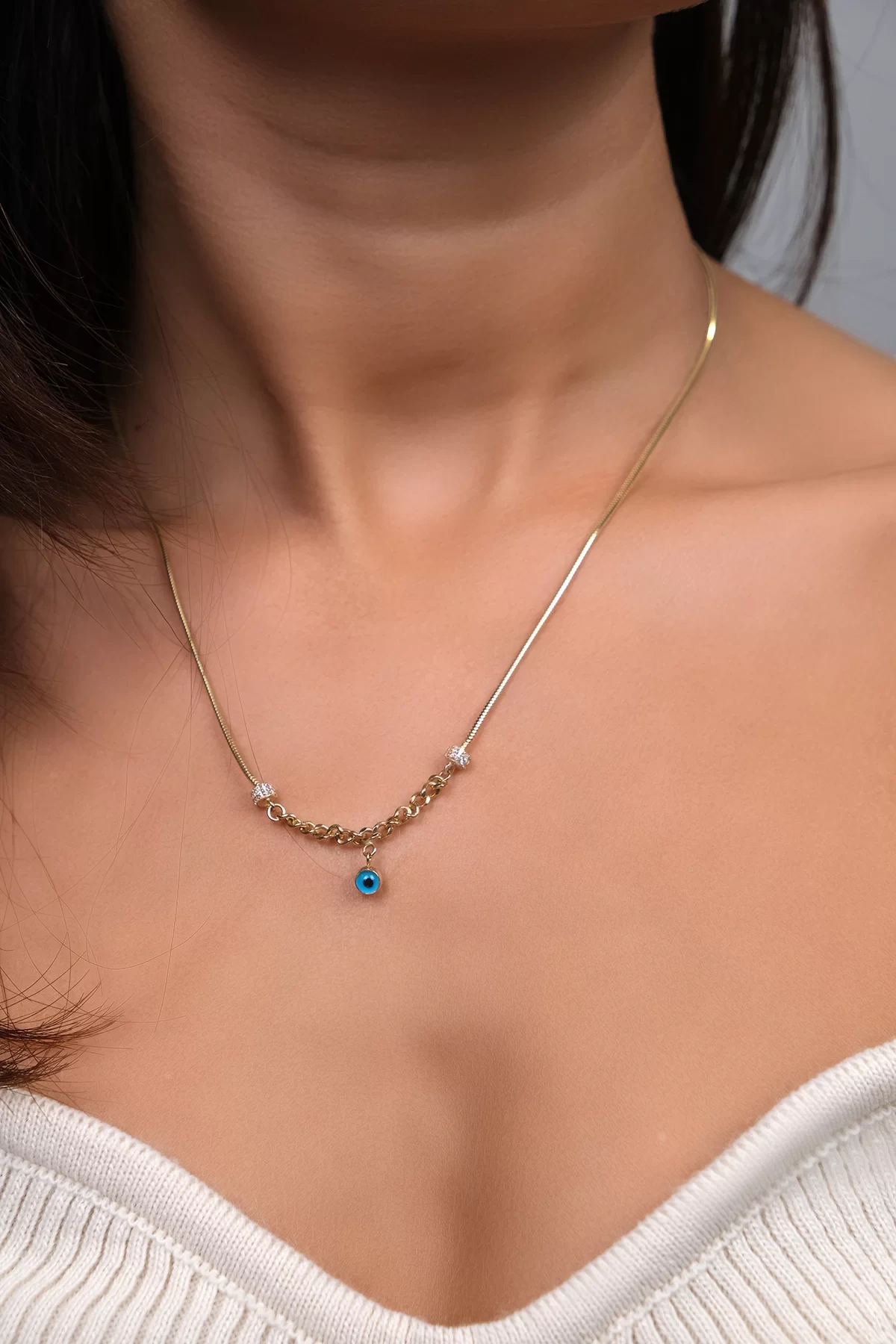 Asil 14 Ayar Göz Boncuklu Altın Kolye KLY2679