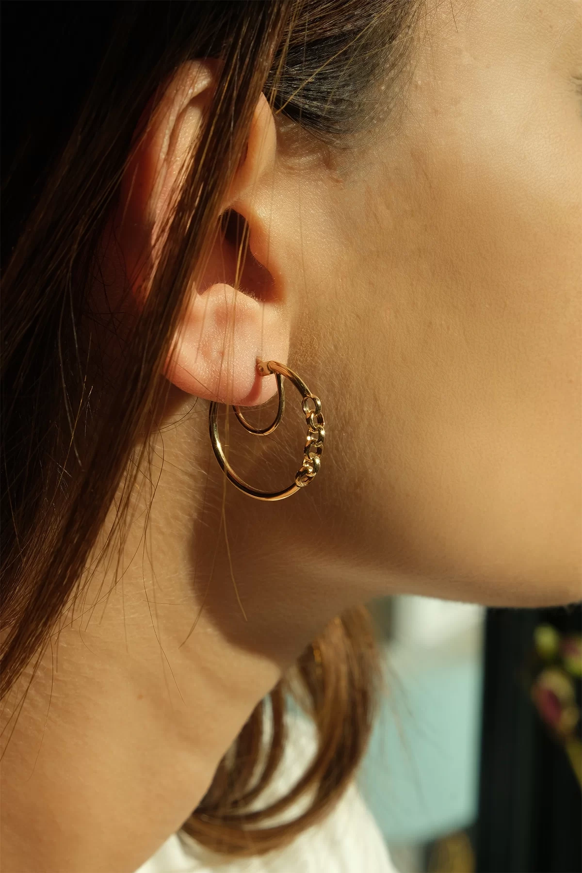 Asil 14 Ayar Çift Halka Detay Altın Küpe KP2170