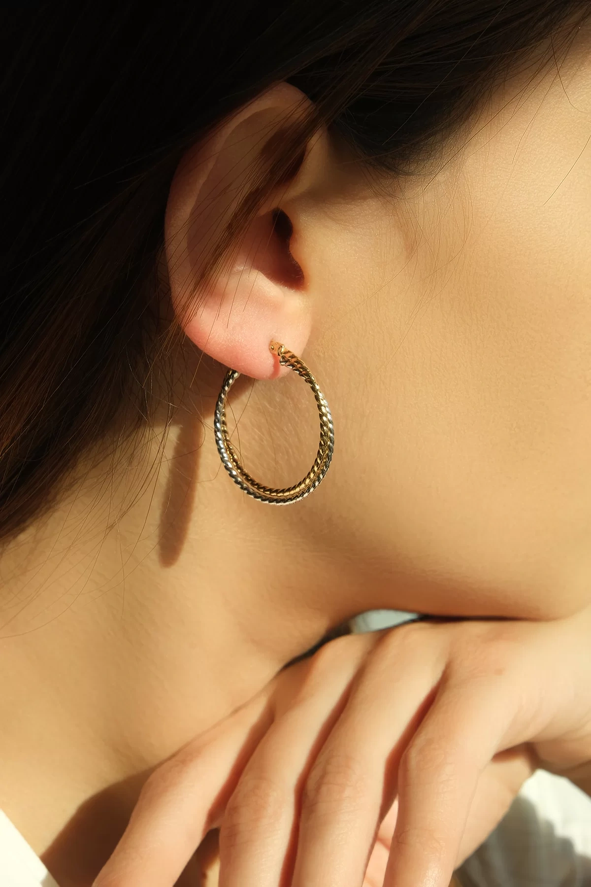 Asil 14 Ayar İkili Burgu Altın Halka Küpe KP2151