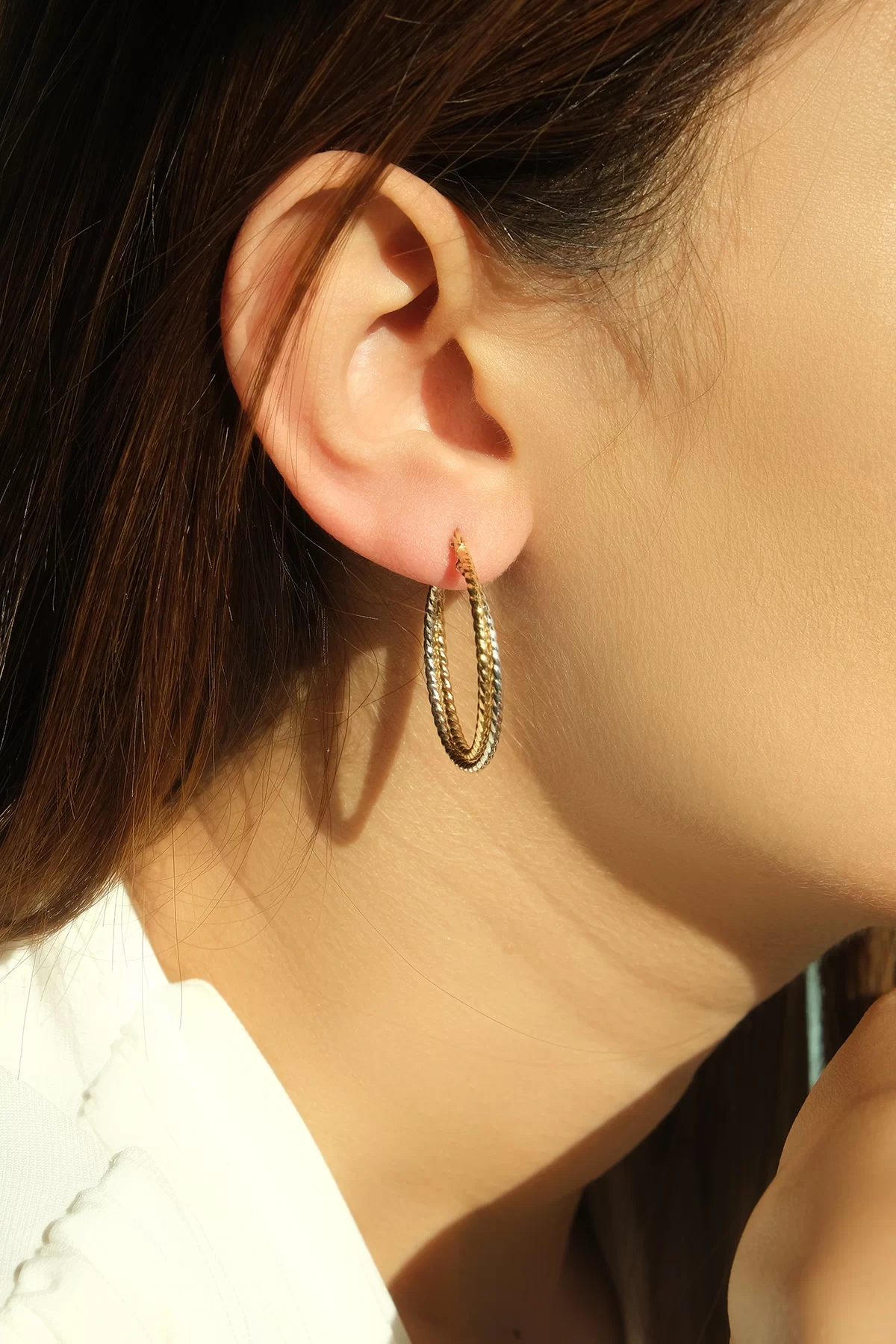 Asil 14 Ayar İkili Burgu Altın Halka Küpe KP2151