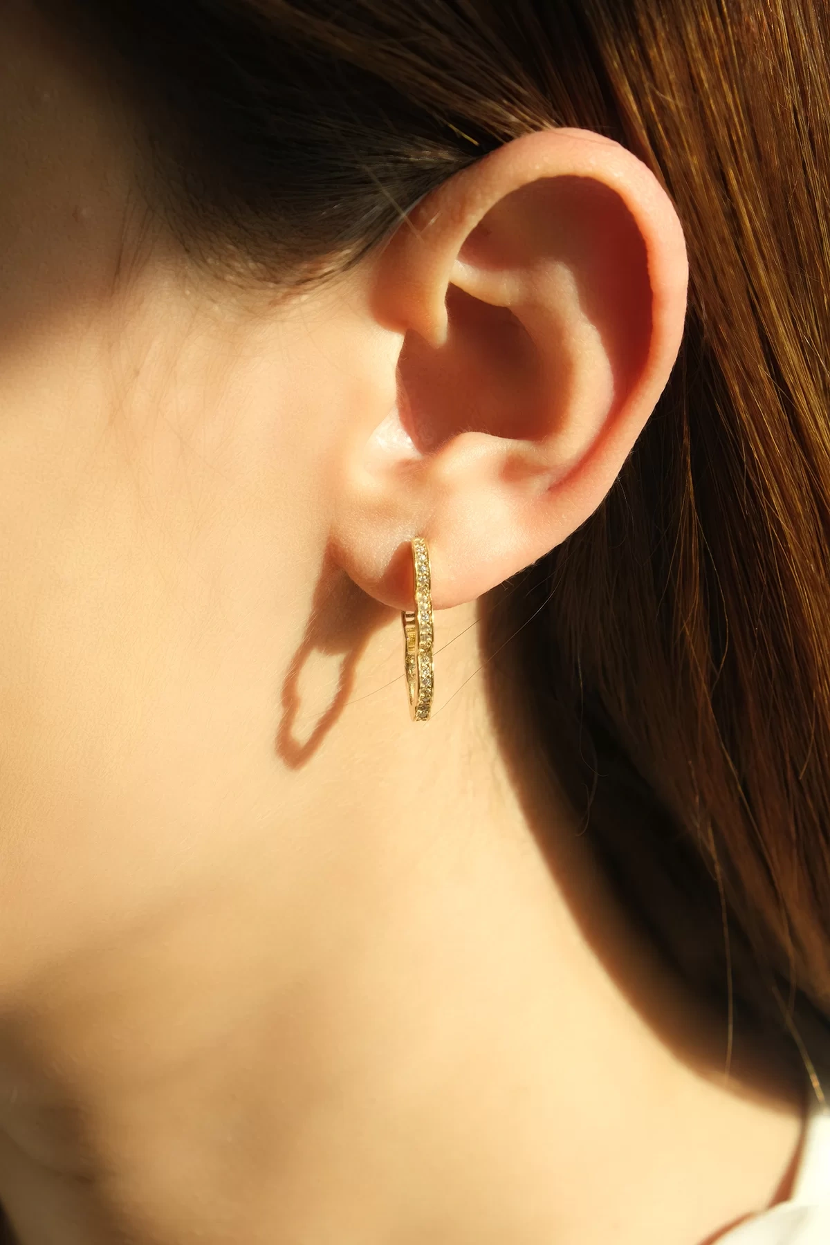 Asil 14 Ayar Taşlı Halka Altın Küpe KP2275