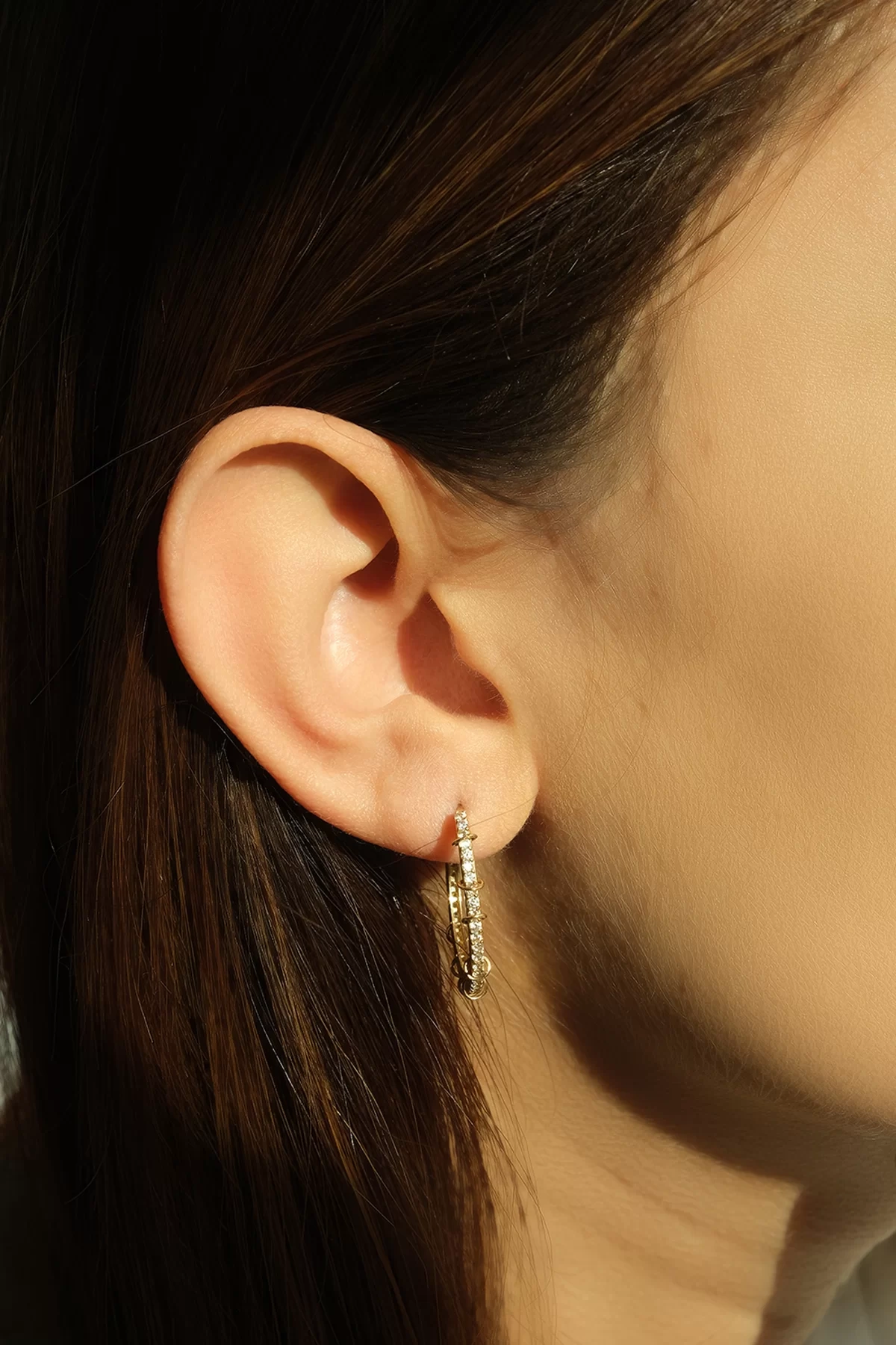 Asil 14 Ayar Sırataşlı Halka Altın Küpe KP1792