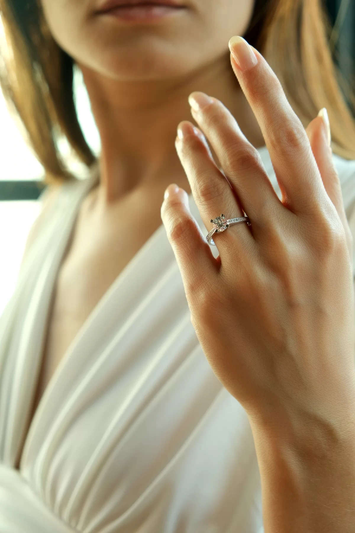 Asil 14 Ayar Tek Taş Beyaz Altın Yüzük YZK1816