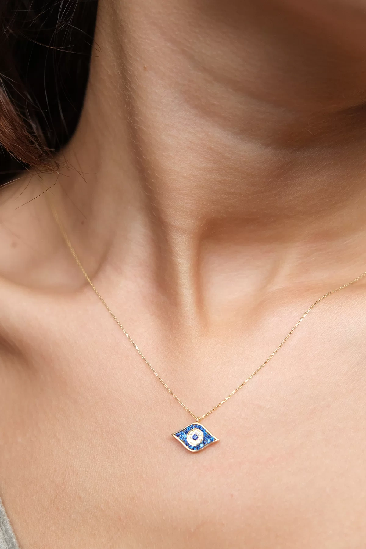 Asil 14 Ayar Taşlı Göz Altın Kolye KLY1938