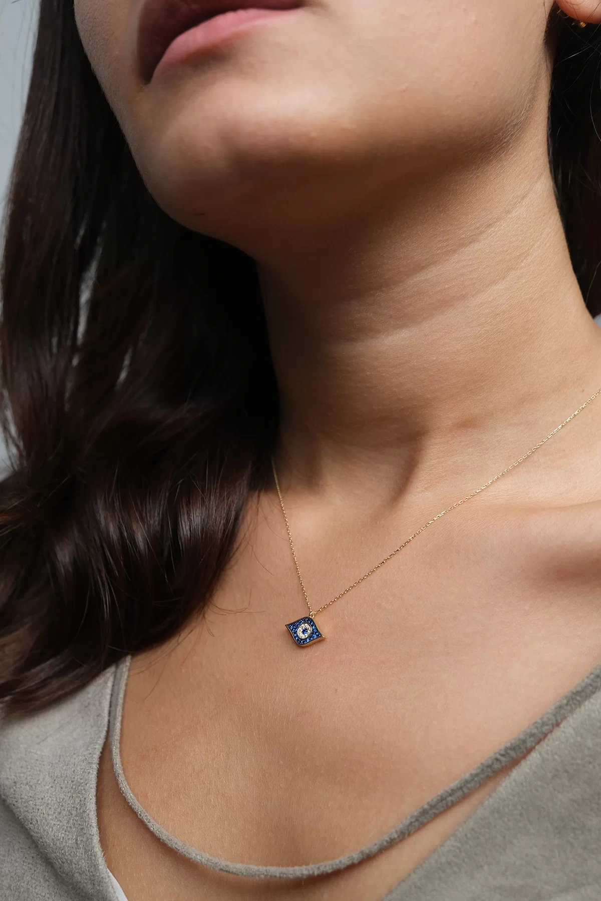 Asil 14 Ayar Taşlı Göz Altın Kolye KLY1938