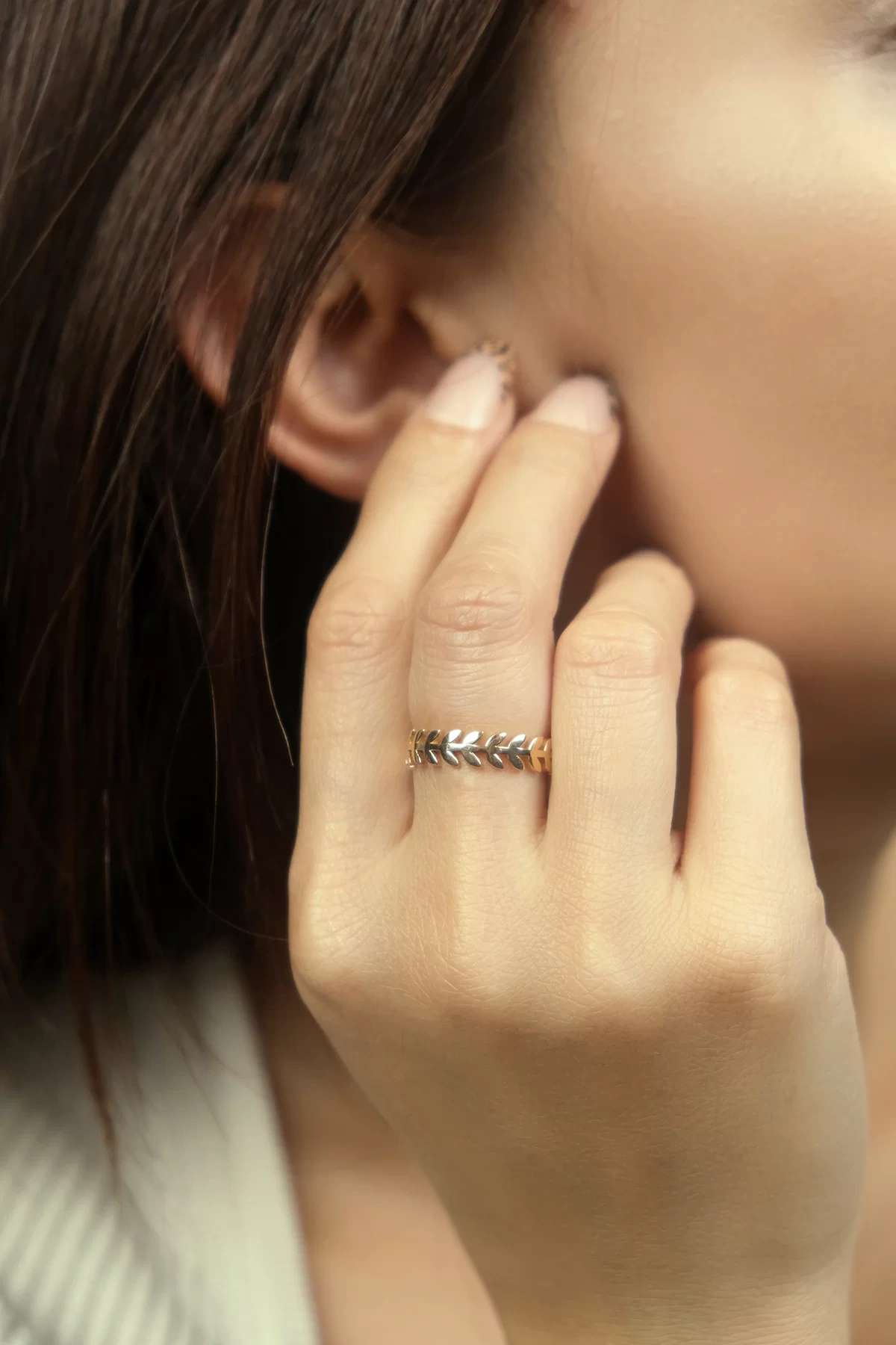 Asil 14 Ayar Helen Yapraklı Altın Yüzük YZK1383