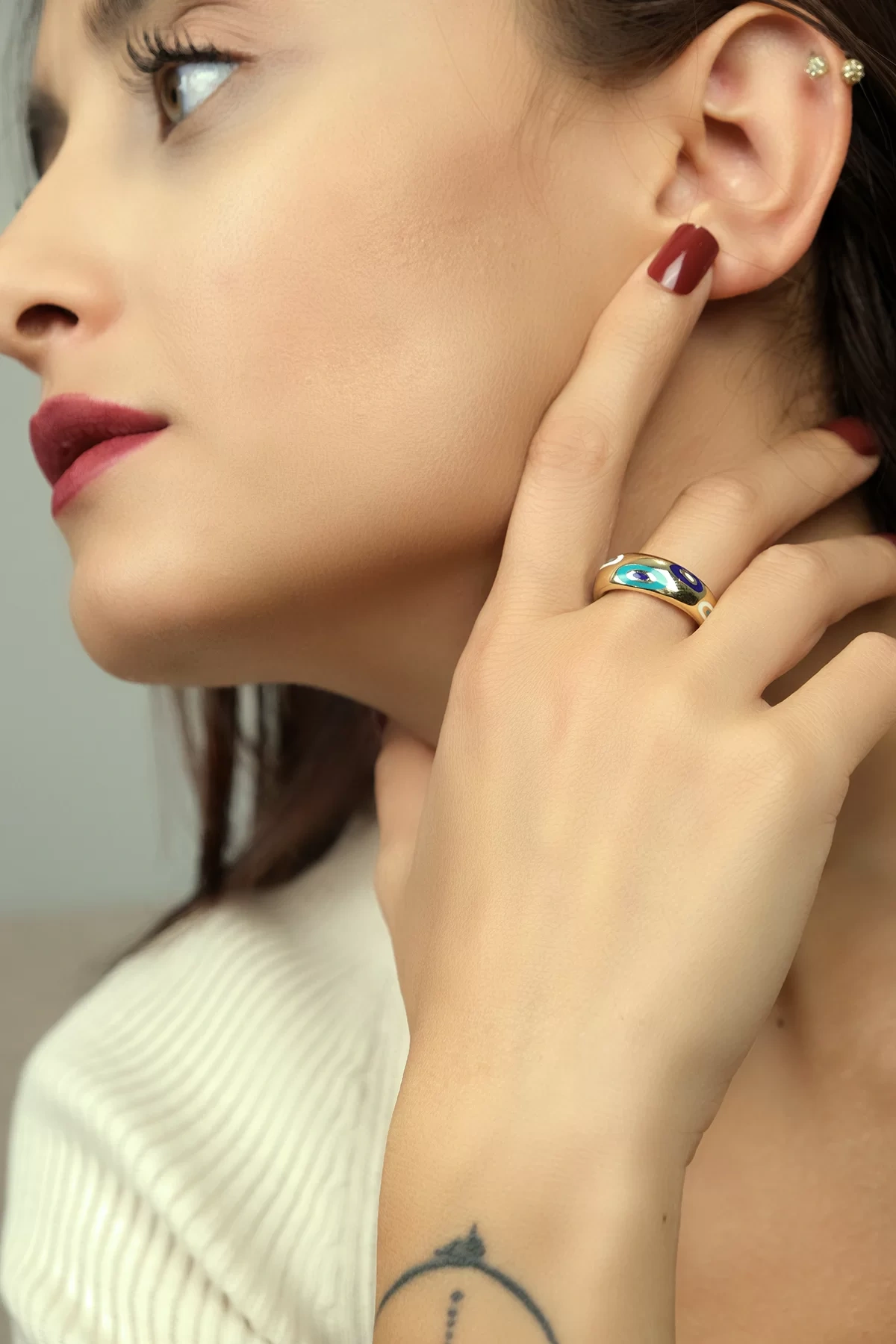 Asil 14 Ayar Mavi Mineli Altın Yüzük YZK1562