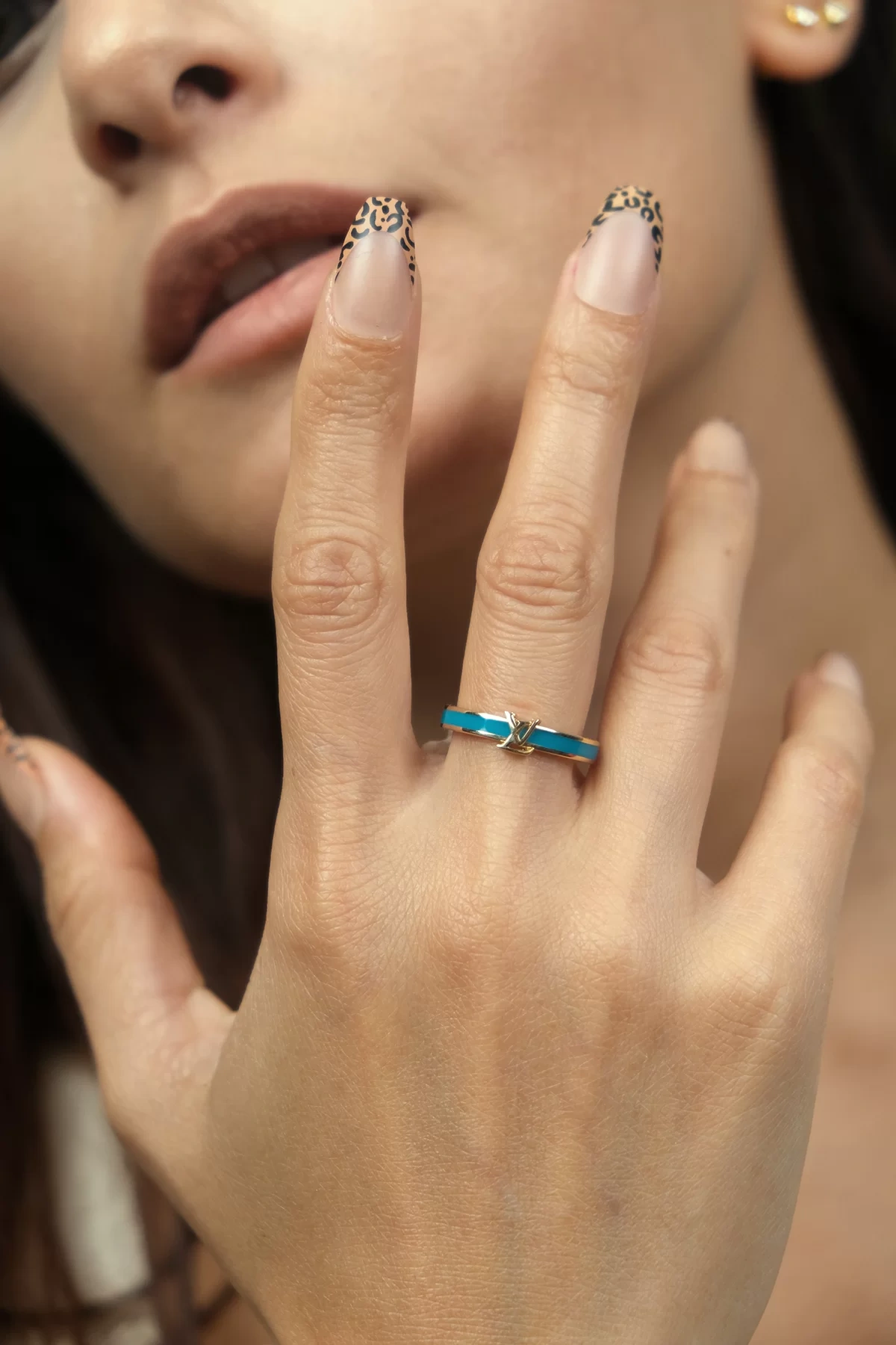 Asil 14 Ayar Mavi Mineli Altın Yüzük YZK2083