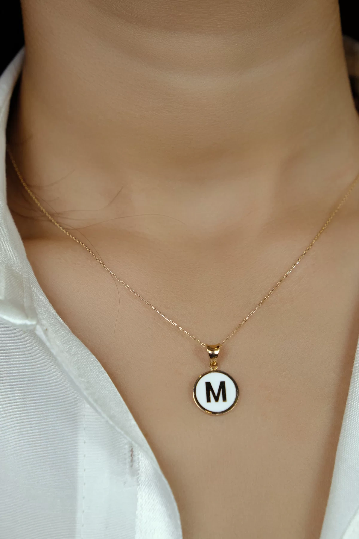 Asil 14 Ayar Mineli M Harfi Altın Kolye KLY1790