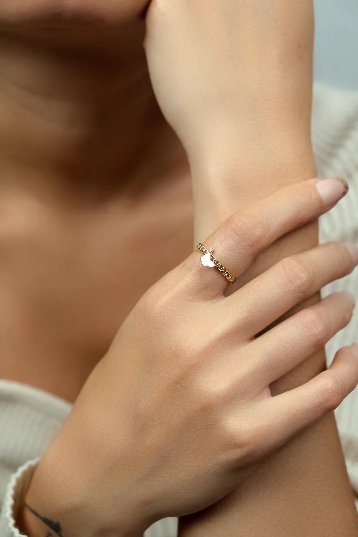 Asil 14 Ayar Pembe Kelebek Mineli Altın Yüzük YZK2275