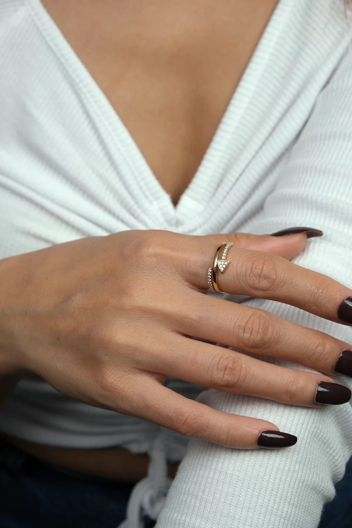 Asil 14 Ayar Taşlı Oklu Altın Yüzük YZK1902