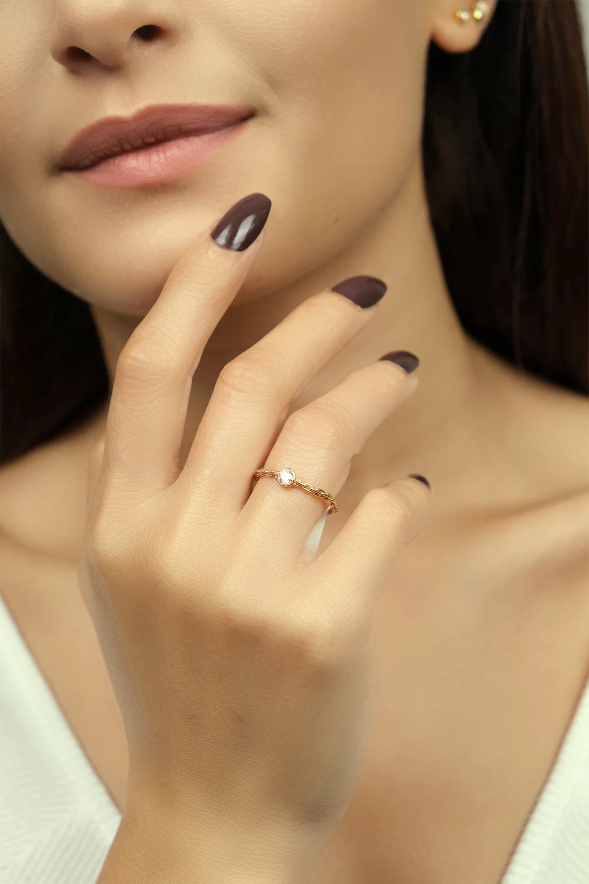 Asil 14 Ayar Taşlı Zincir Altın Yüzük YZK1397