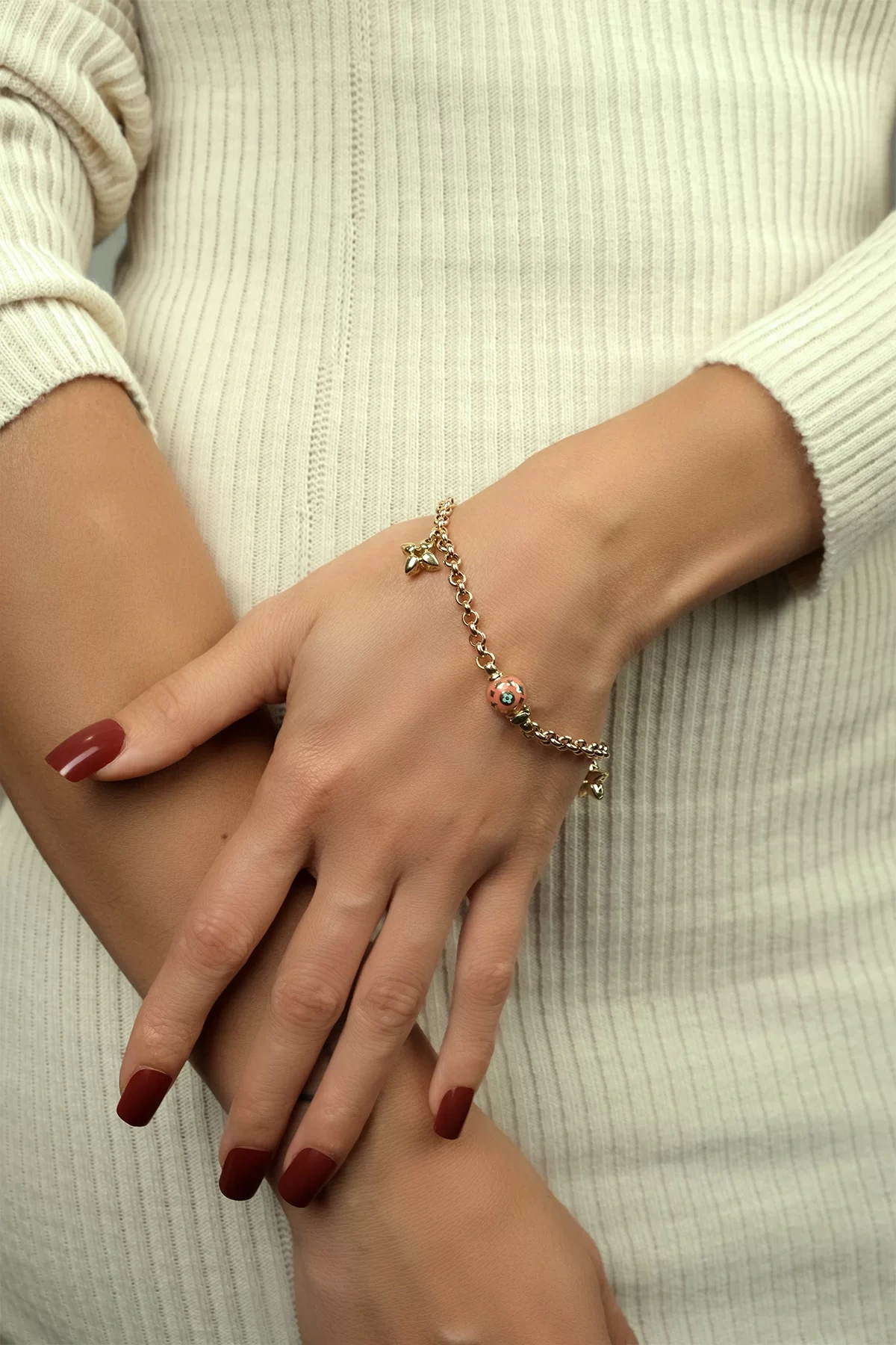 Asil 14 Ayar Toplu Mineli Zincir Altın Bileklik BLK1537