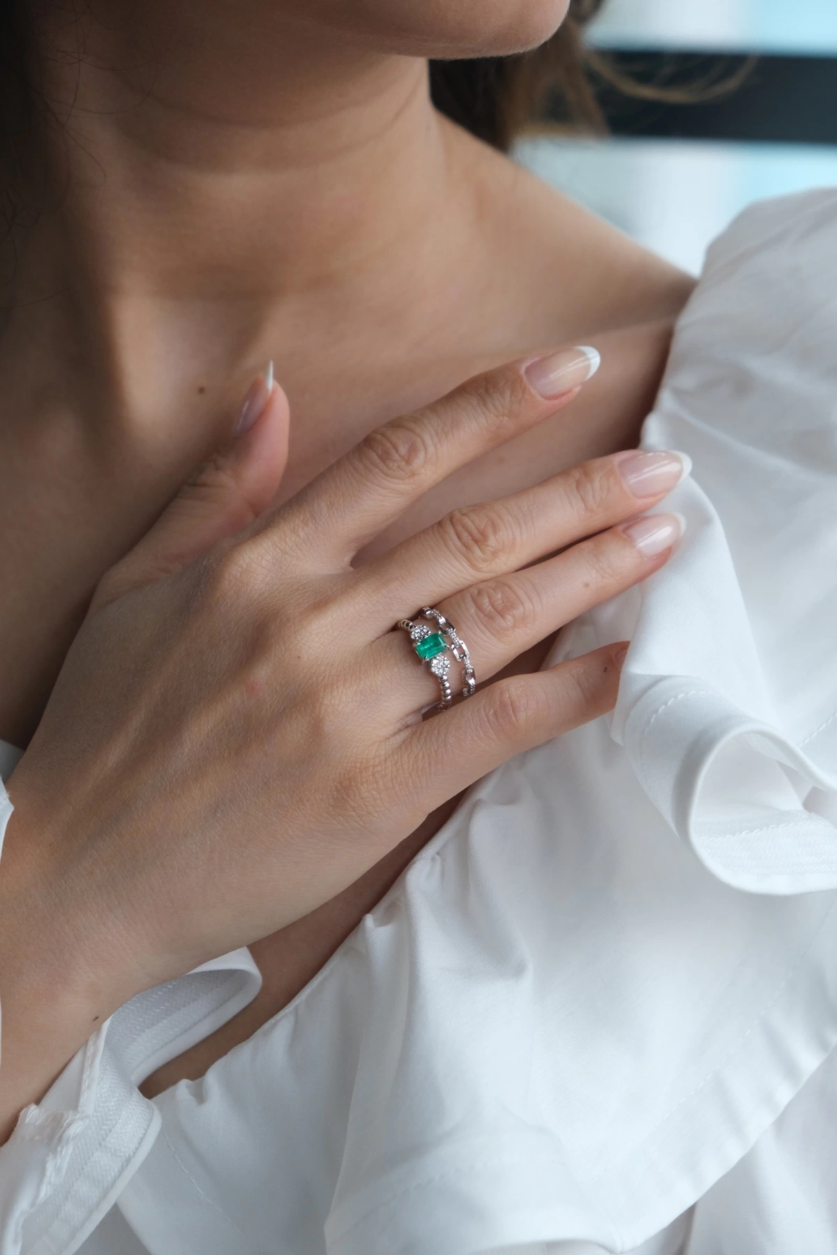 Asil Pırlantalı Zümrüt İkili Yüzük PIR4086