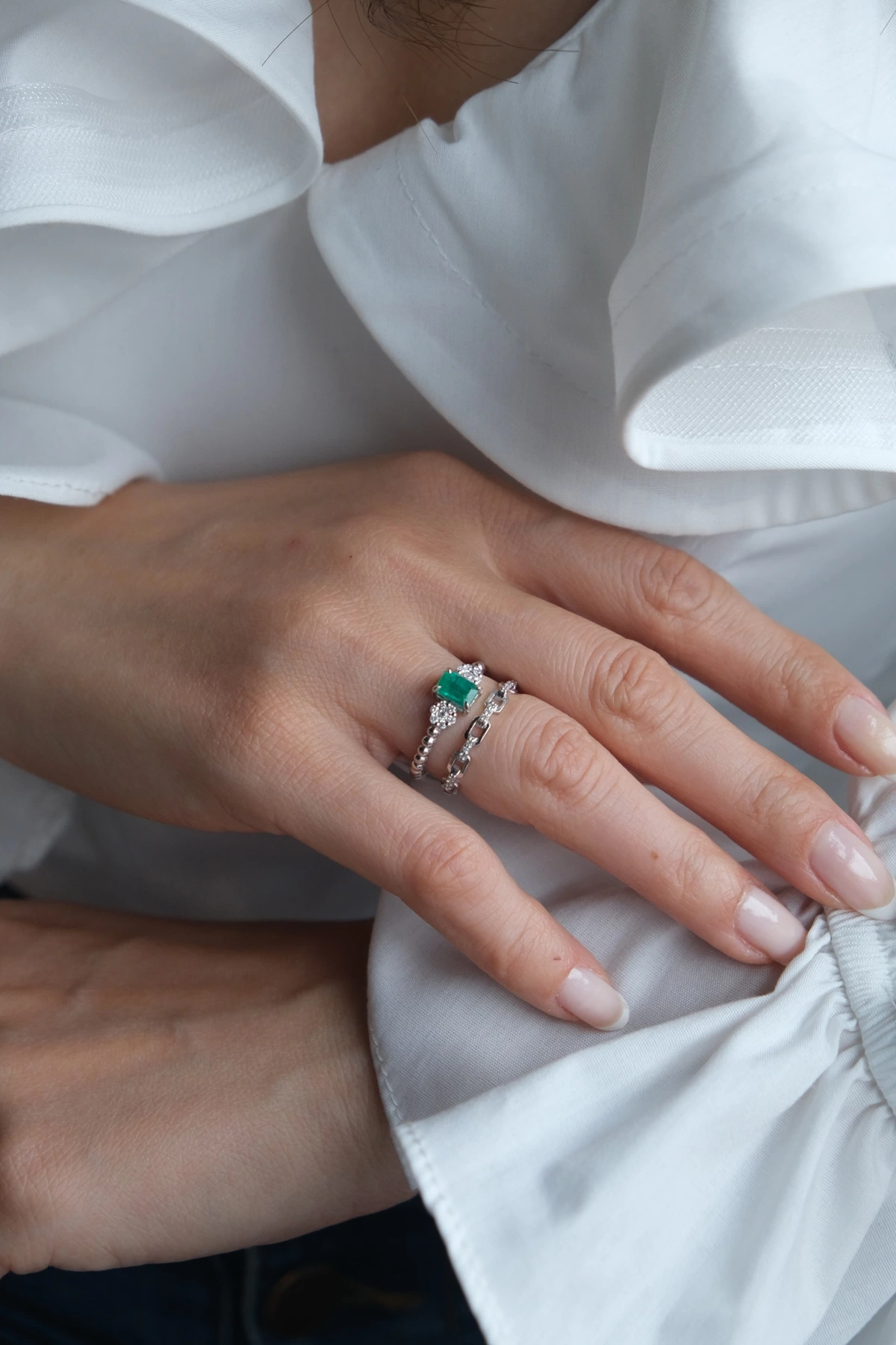 Asil Pırlantalı Zümrüt İkili Yüzük PIR4086