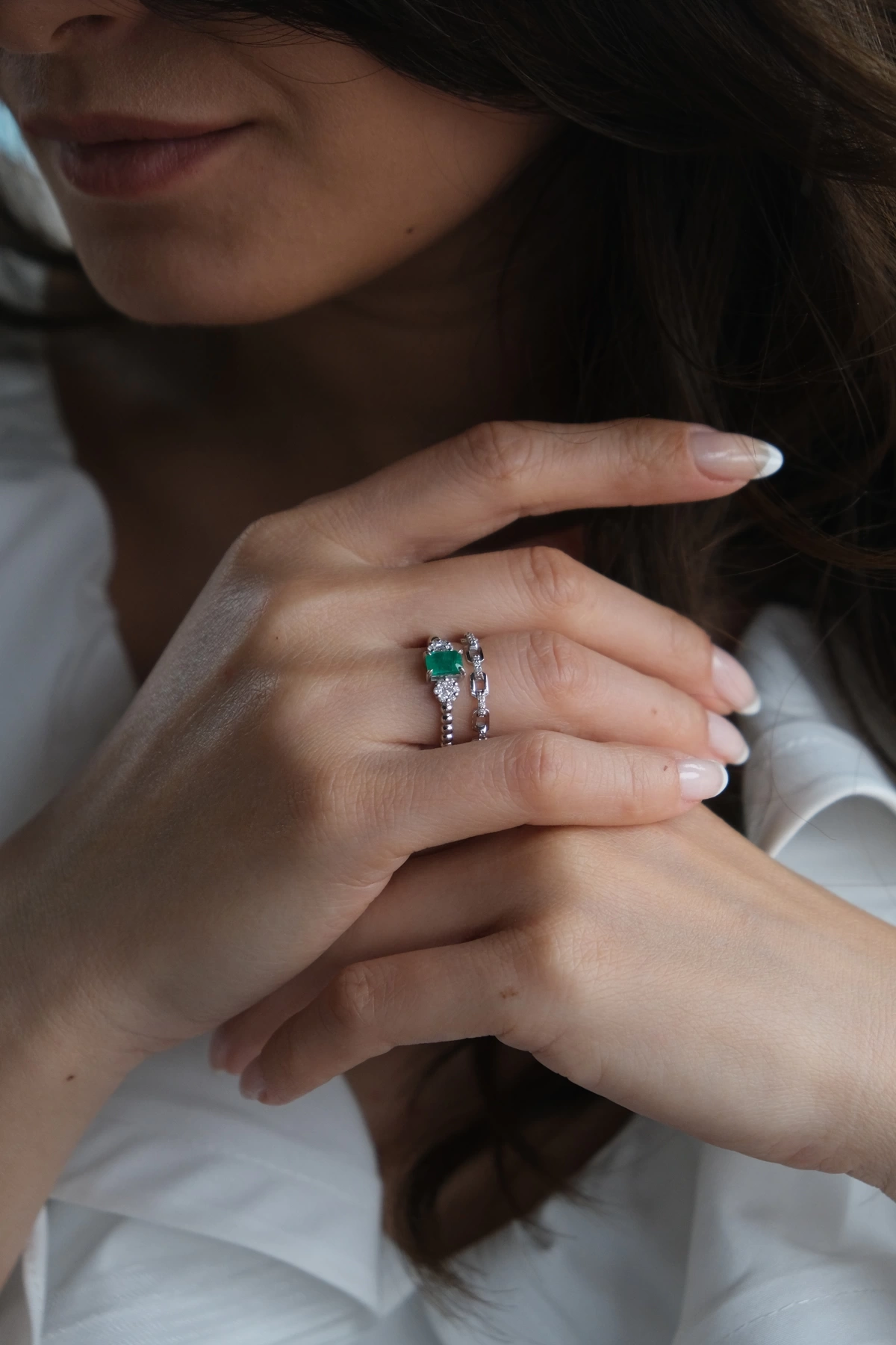 Asil Pırlantalı Zümrüt İkili Yüzük PIR4086