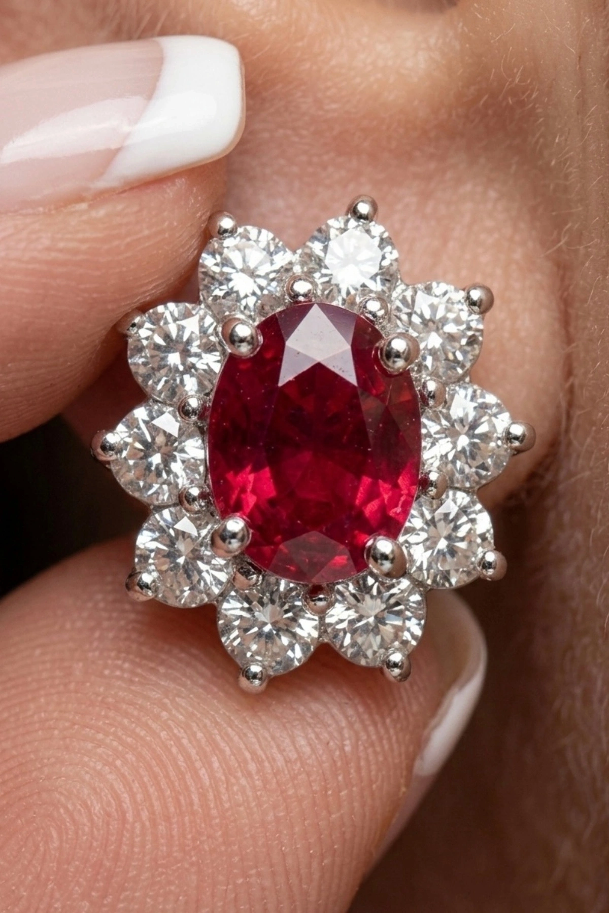 1.22 Ct. Kırmızı Taşlı Pırlanta Küpe