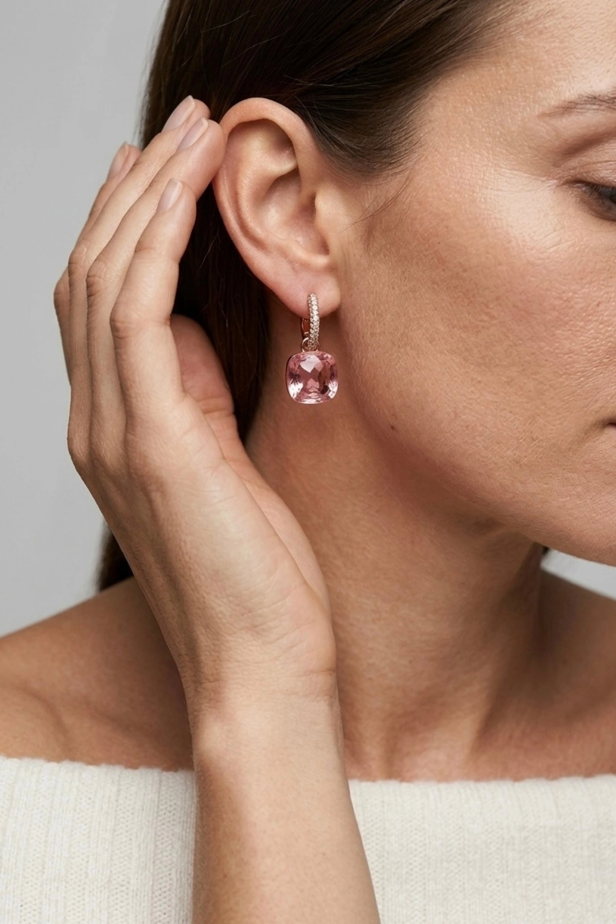 13.30 Ct. Morganite Taşlı Pırlanta Küpe