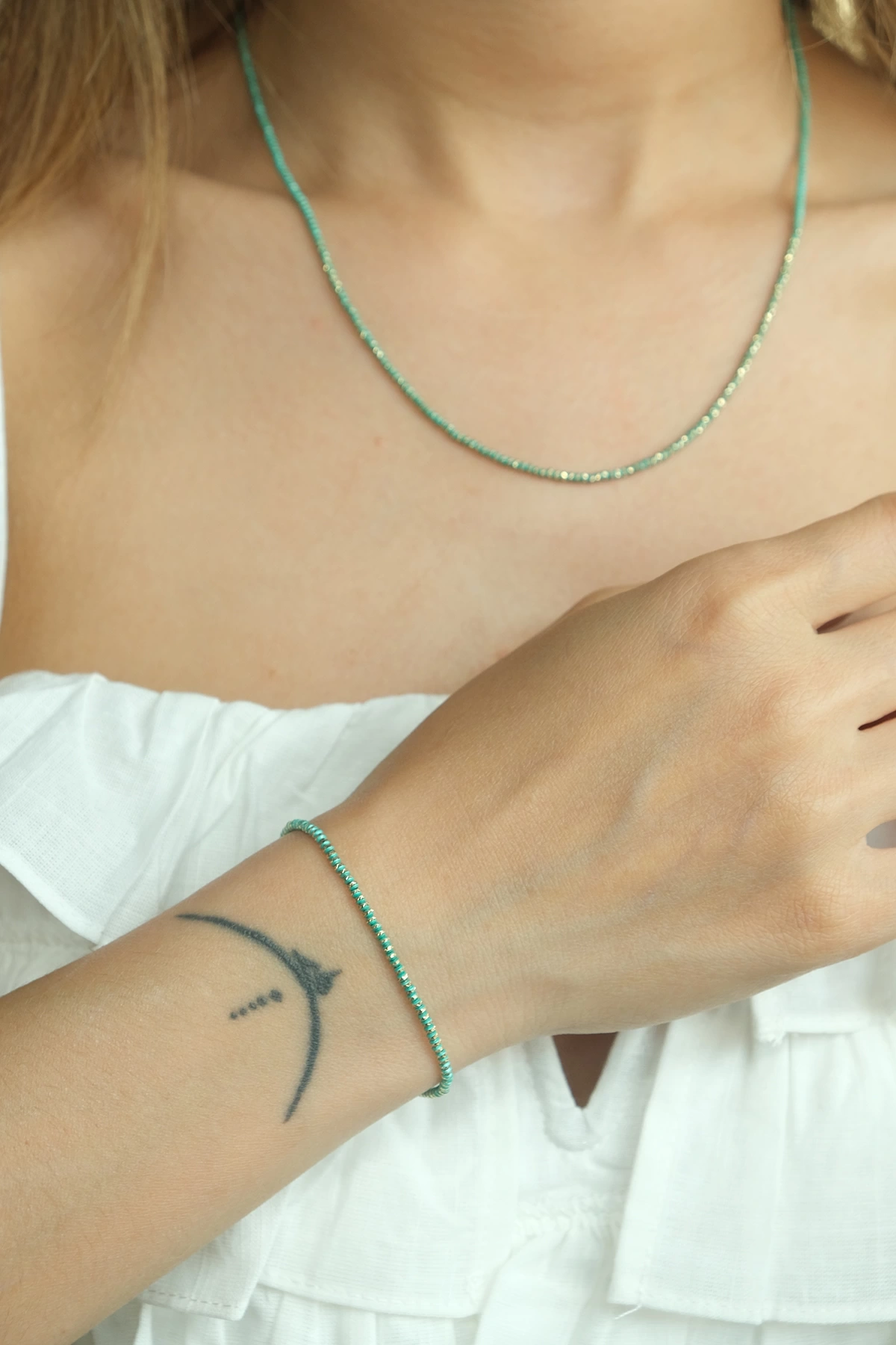 Asil 14 Ayar İtalyan Toplu Su Yeşili Mineli Altın Bileklik BLK3329