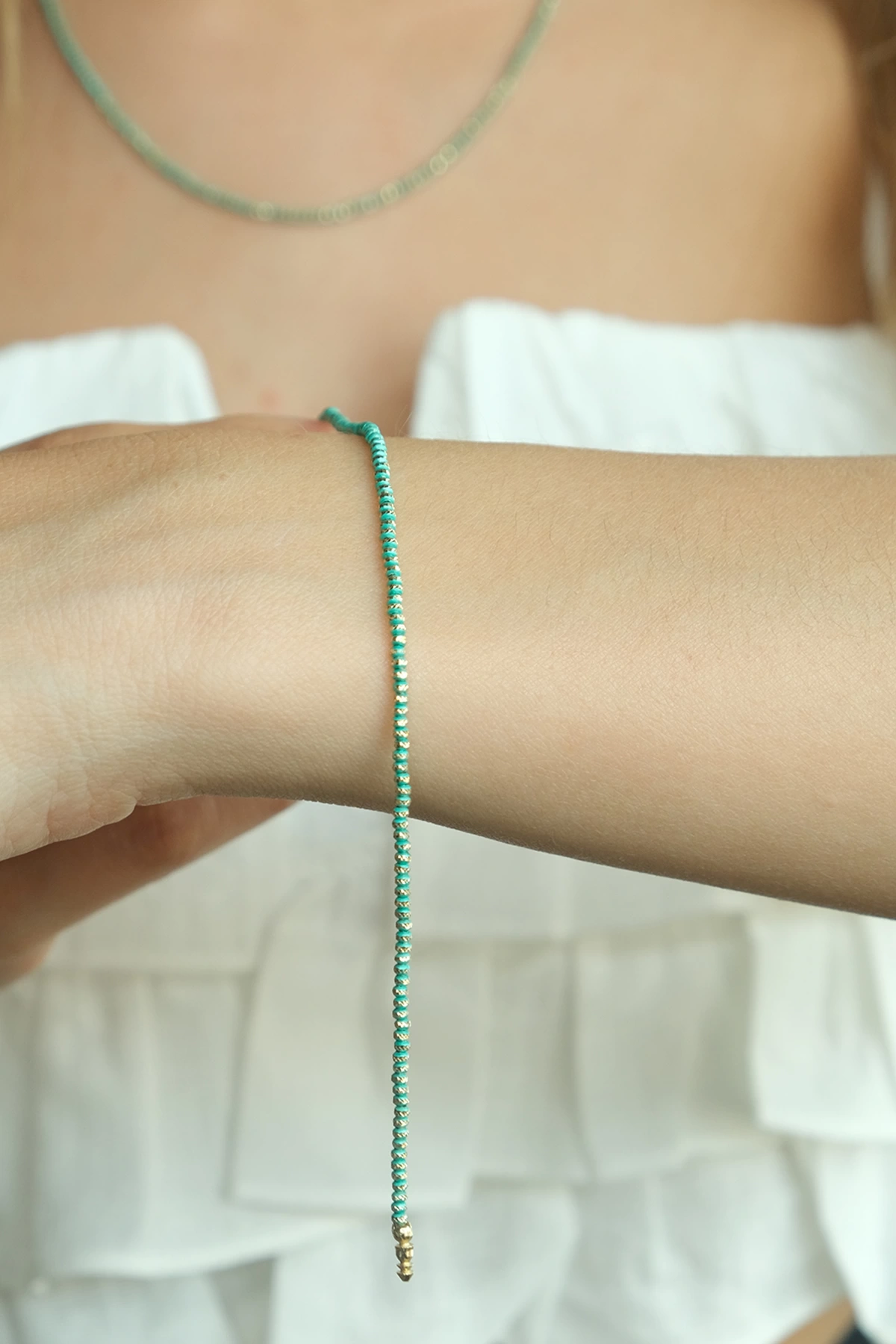 Asil 14 Ayar İtalyan Toplu Su Yeşili Mineli Altın Bileklik BLK3329