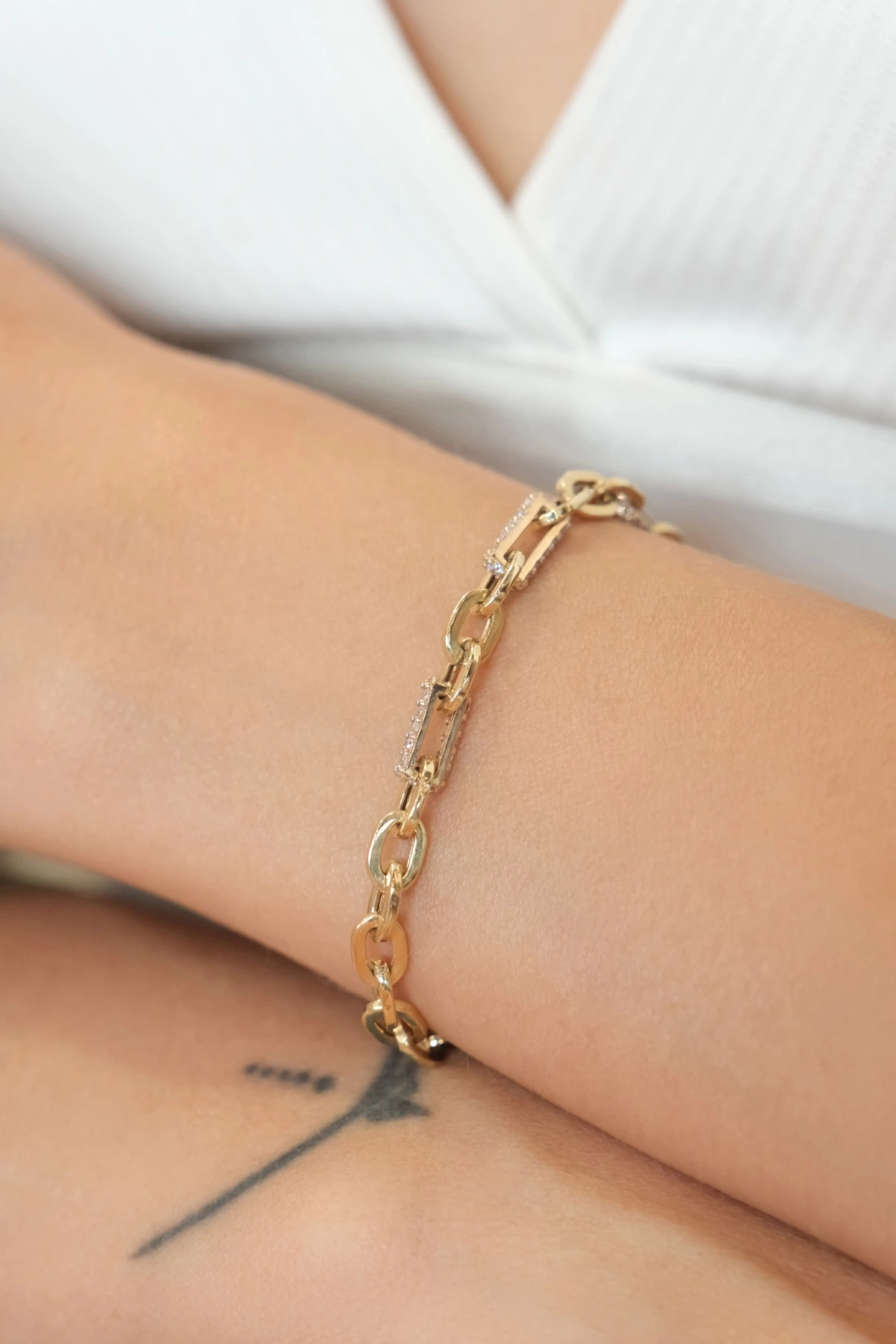 Asil 14 Ayar Taşlı Halka Zincir Altın Bileklik BLK5628