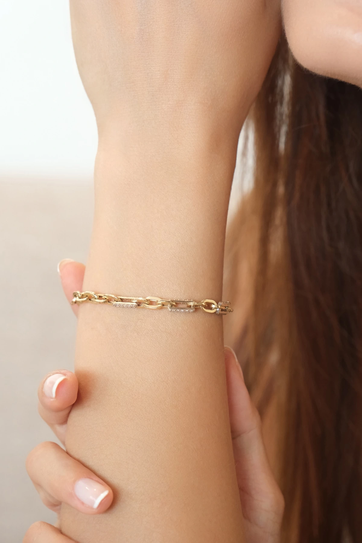 Asil 14 Ayar Taşlı Halka Zincir Altın Bileklik BLK5628