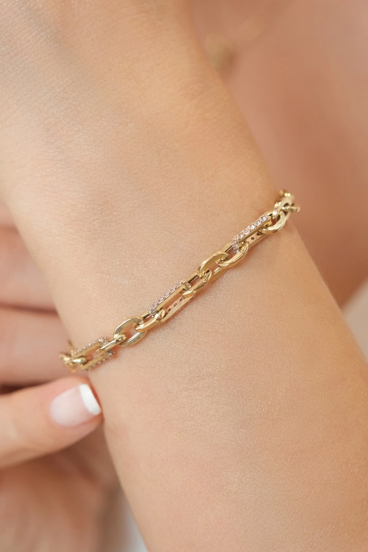 Asil 14 Ayar Taşlı Halka Zincir Altın Bileklik BLK5628