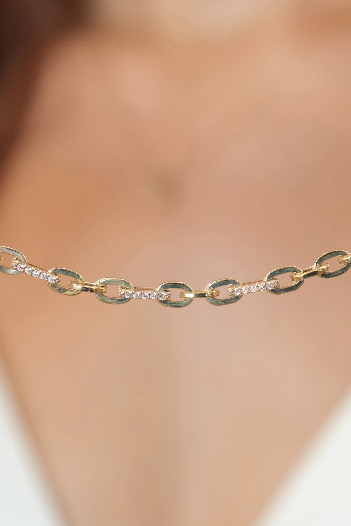 Asil 14 Ayar Taşlı Halka Zincir Altın Bileklik BLK5628