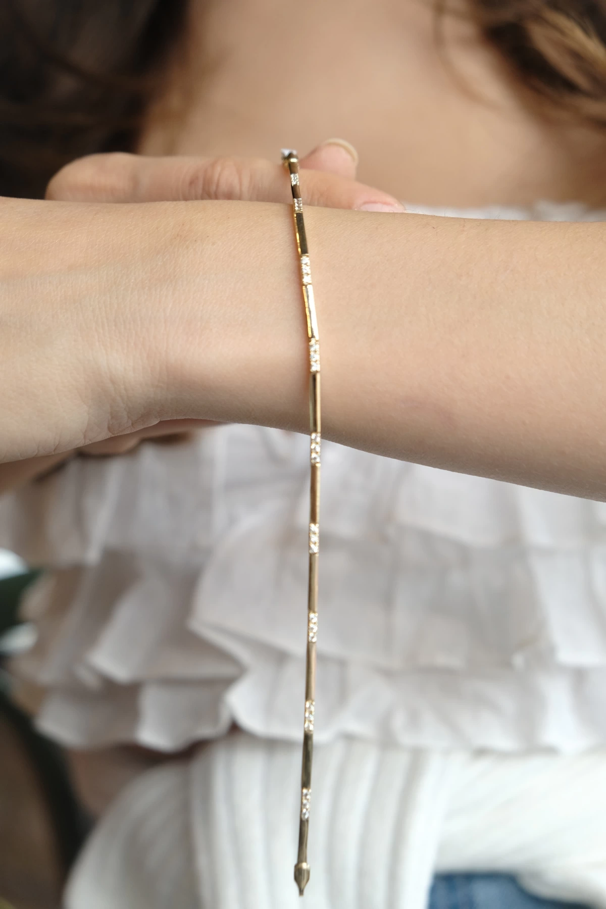 Asil 14 Ayar Ara Taşlı Çubuk Altın Bileklik BLK5351