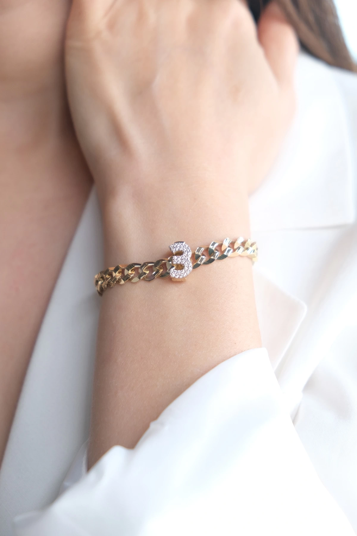 Asil 14 Ayar ÇağlaXEma Taşlı 3 Rakamı Altın Bileklik Charmı CHR13